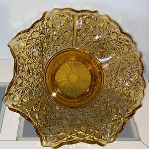 Fenton 100th Anniversary Daisy & Button Autumn Gold 11" Ruffled Bowl Amber Glass